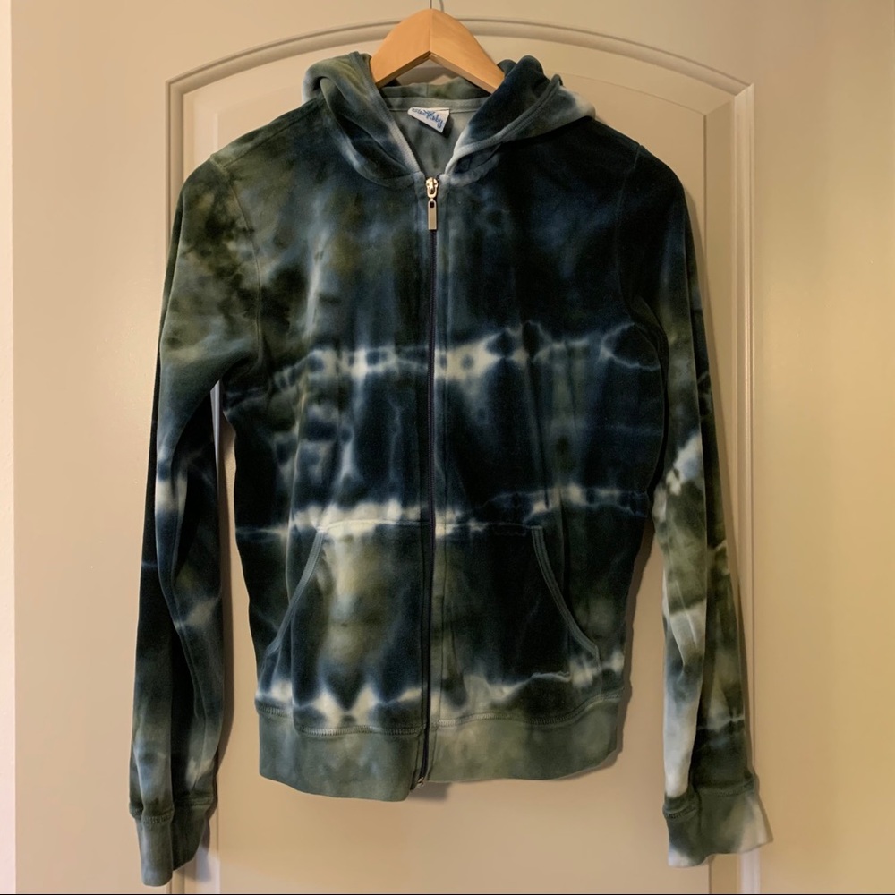 Tie-Dye Velour Blue Ruby Hoodie Sweatshirt S/M